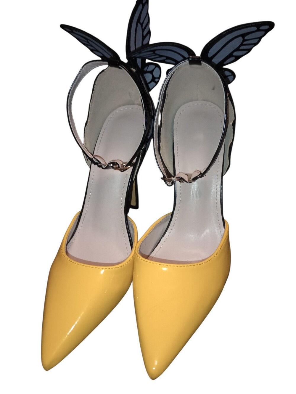 Women’s Yellow Butterfly Ankle-Strap Pointed-Toe Heels,    Unique! Size 8, NWOT - Picture 2 of 9